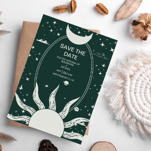 Save The Date Mariage mystique d'argent et de soleil vert