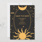 Save The Date Mariage mystique de la Lune de Soleil Noir et Or (Devant)