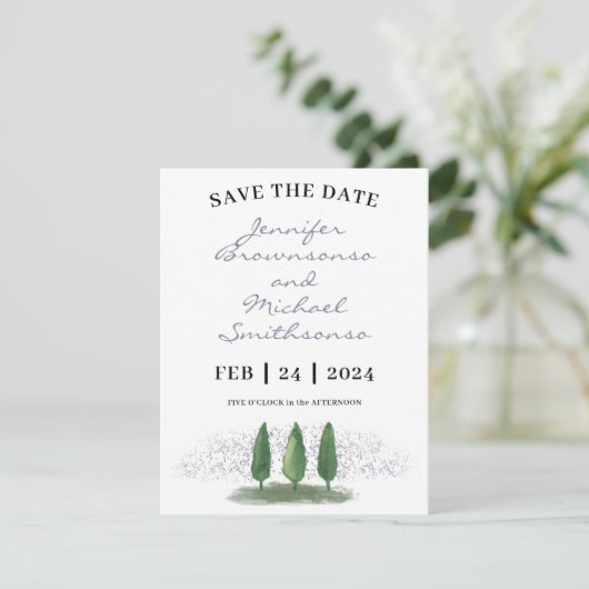 Save The Date Mariage naturel moderne Emerald Green Forest (Debout devant)