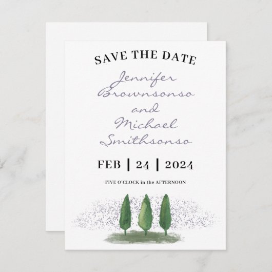 Save The Date Mariage naturel moderne Emerald Green Forest (Devant / Derrière)