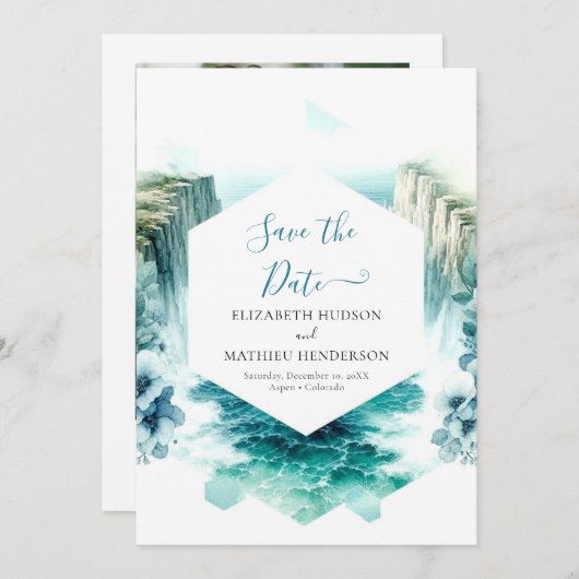 Save The Date Mariage Nautique Bleu Romantique (Devant / Derrière)