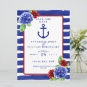 Save The Date Mariage Nautique Bleu Rouge Hydrangée Enregistrer  (Debout devant)