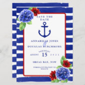 Save The Date Mariage Nautique Bleu Rouge Hydrangée Enregistrer  (Devant / Derrière)