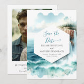 Save The Date Mariage nautique Boho Waves (Devant / Derrière)