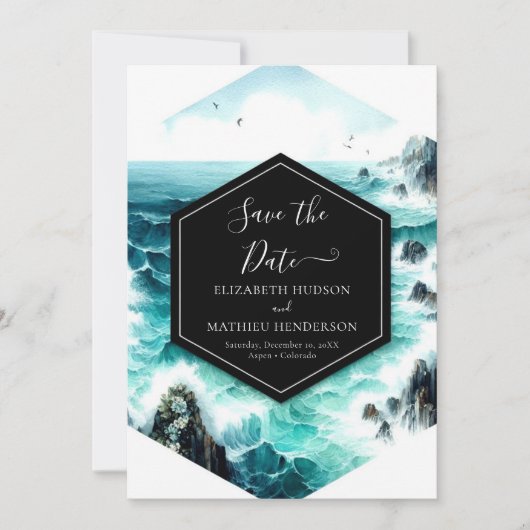 Save The Date Mariage nautique Cliff Ocean (Devant)