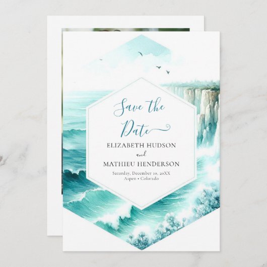 Save The Date Mariage nautique Cliff unique (Devant / Derrière)