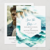 Save The Date Mariage nautique Whimsical bleu (Devant / Derrière)