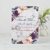 Save The Date Mariage Navy Bourgogne Fuschia Rose Pivoine (Debout devant)