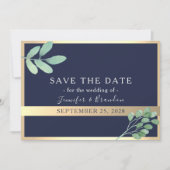 Save The Date Mariage Navy Or et Verdure (Devant)