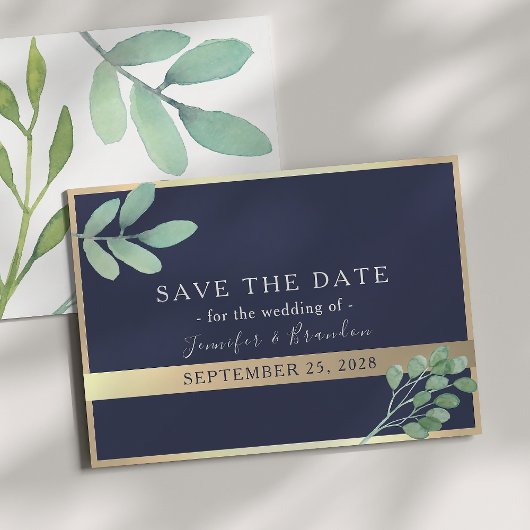 Save The Date Mariage Navy Or et Verdure