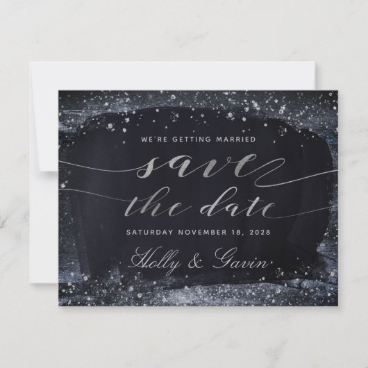 Save The Date Mariage Nocturne Argent Starry Enregistrer La Date (Devant)