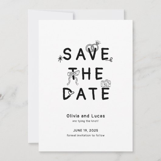 Save The Date Mariage noir et blanc à main chic (Devant)