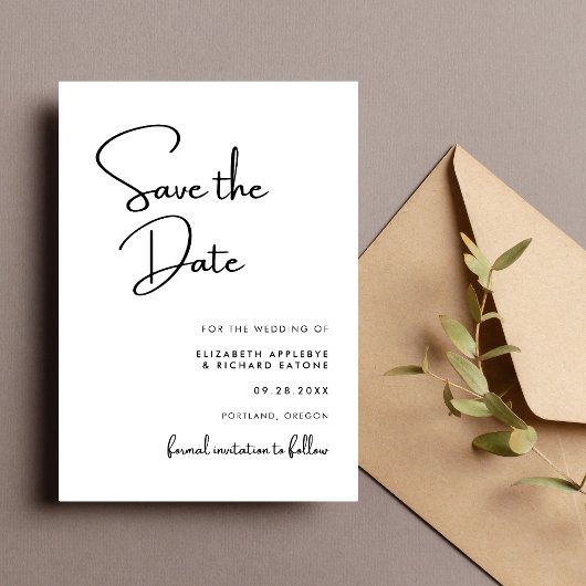 Save The Date Mariage noir et blanc élégant et moderne