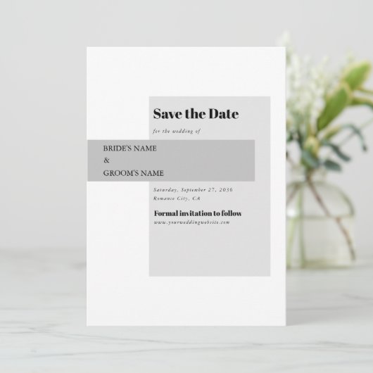 Save The Date Mariage noir et blanc moderne (Debout devant)