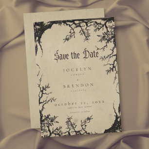 Save The Date Mariage noir et marron Gravure d'arbre corbeau got