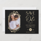 Save The Date Mariage noir Fancy Ornament Frame Flowers Photo (Devant)