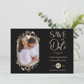 Save The Date Mariage noir Fancy Ornament Frame Flowers Photo (Debout devant)