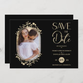 Save The Date Mariage noir Fancy Ornament Frame Flowers Photo (Devant / Derrière)