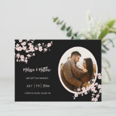 Save The Date Mariage Noir Fleur de Cerisier Rose Rougissante (Debout devant)