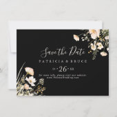 Save The Date Mariage noir horizontal Fleur sauvage blanc classi (Devant)