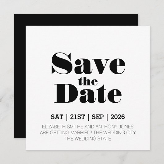 Save The Date Mariage noir moderne (Devant / Derrière)