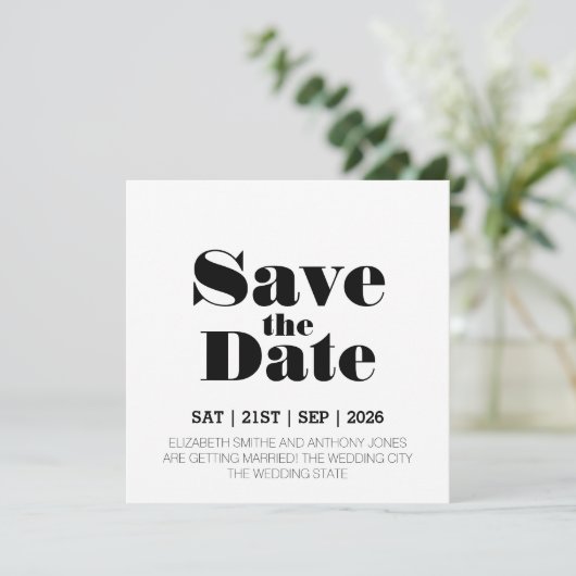 Save The Date Mariage noir moderne (Debout devant)