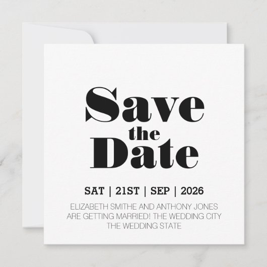 Save The Date Mariage noir moderne (Devant)