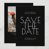 Save The Date Mariage Noir | Photo & Code QR à Typographie Épuré (Devant / Derrière)