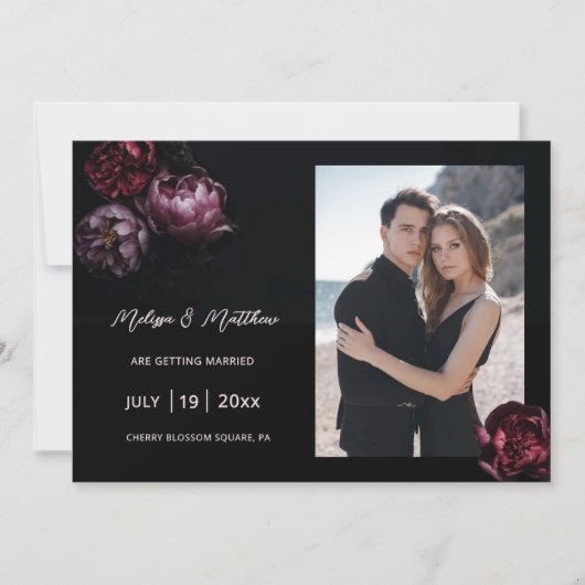 Save The Date Mariage noir romantique sombre (Devant)