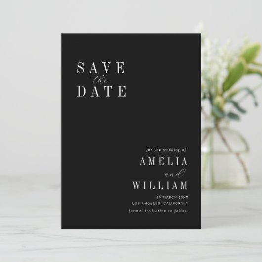 Save The Date mariage noir simple Enregistrer la date (Debout devant)