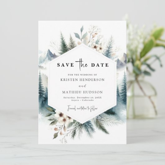 Save The Date Mariage non photo Whimsical Mountain (Debout devant)