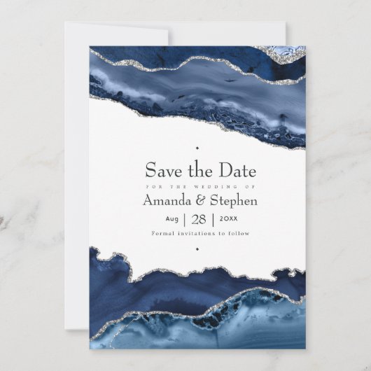 Save The Date Mariage Nuit et Agate Argentée (Devant)