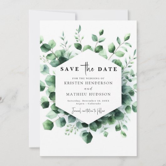 Save The Date Mariage numérique Boho Eucalyptus élégant (Devant)
