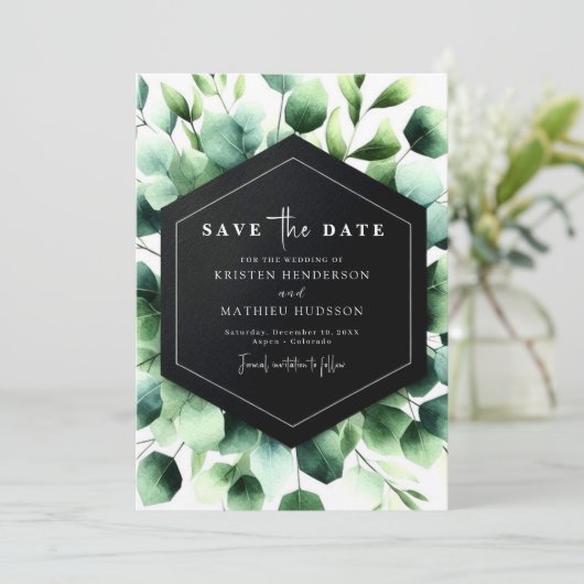 Save The Date Mariage numérique Boho Eucalyptus simple (Debout devant)