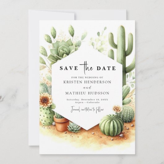 Save The Date Mariage numérique de cactus minimal (Devant)