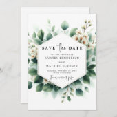 Save The Date Mariage numérique écologique minimal Eucalyptus (Devant / Derrière)