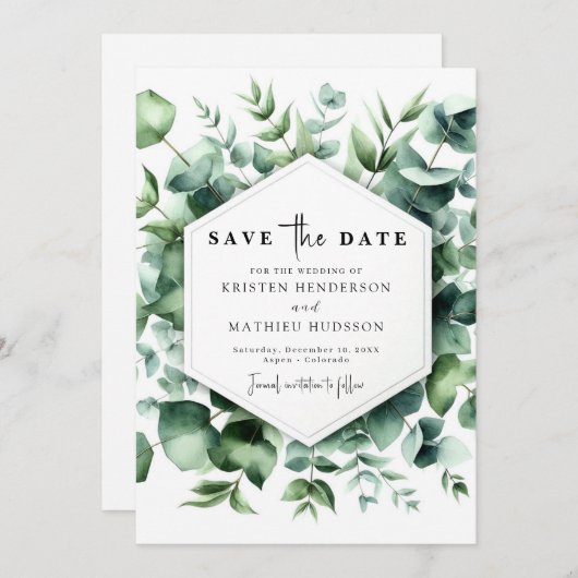 Save The Date Mariage numérique Eucalyptus Botanique (Devant / Derrière)