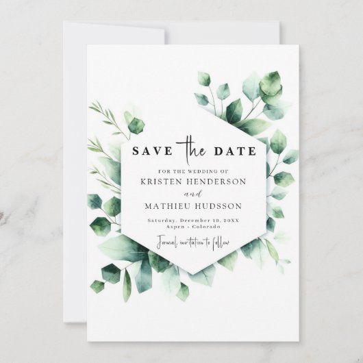 Save The Date Mariage numérique Eucalyptus couleur d'eau romanti (Devant)