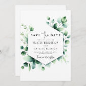 Save The Date Mariage numérique Eucalyptus couleur d'eau romanti (Devant / Derrière)