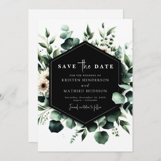 Save The Date Mariage numérique Eucalyptus écossais (Devant / Derrière)