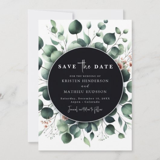 Save The Date Mariage numérique Eucalyptus en typographie (Devant)