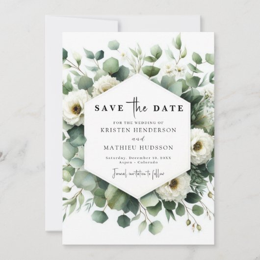 Save The Date Mariage numérique Eucalyptus Feuille moderne (Devant)