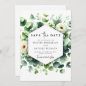 Save The Date Mariage numérique Eucalyptus feuille unique (Devant / Derrière)