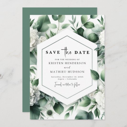 Save The Date Mariage numérique Eucalyptus floral modifiable (Devant / Derrière)
