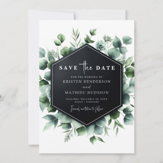 Save The Date Mariage numérique Eucalyptus Russe moderne (Devant)