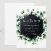 Save The Date Mariage numérique Eucalyptus Russe moderne (Devant / Derrière)