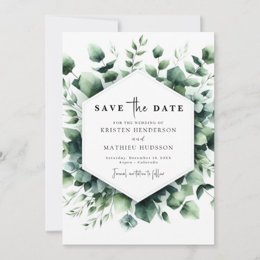 Save The Date Mariage numérique Eucalyptus Rustique (Devant)