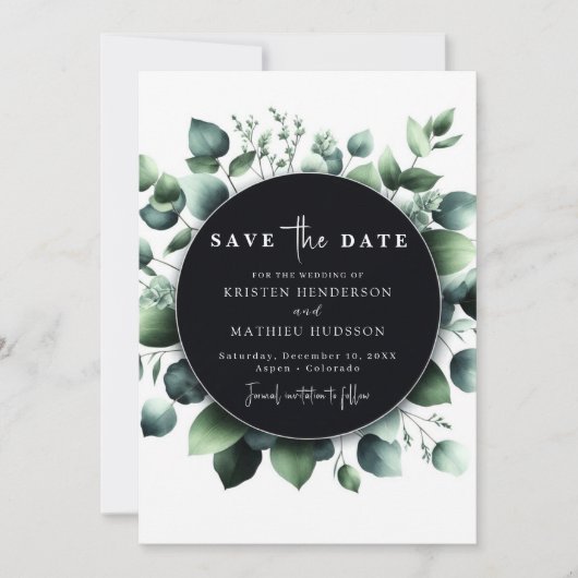 Save The Date Mariage numérique Eucalyptus vert moderne (Devant)