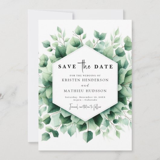 Save The Date Mariage numérique minimaliste chic Eucalyptus (Devant)