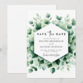 Save The Date Mariage numérique minimaliste chic Eucalyptus (Devant / Derrière)